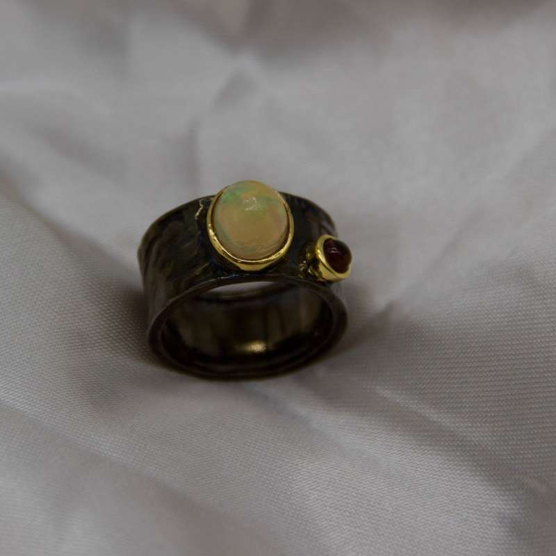 Ethiopian Opal Sterling Silver Rhodium Ring