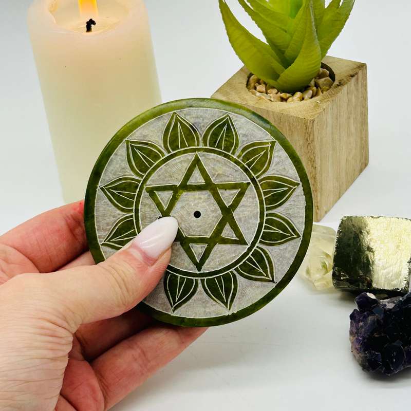 Small Green Heart Chakra Soapstone Incense Holder