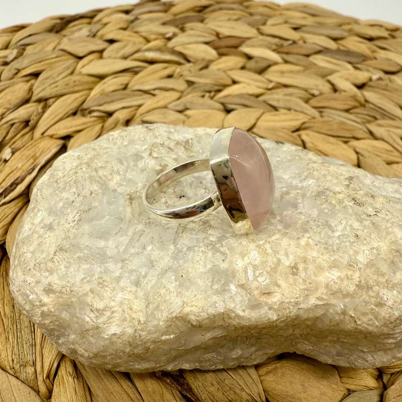 Rose Quartz Rectangle Sterling Silver Crystal Ring