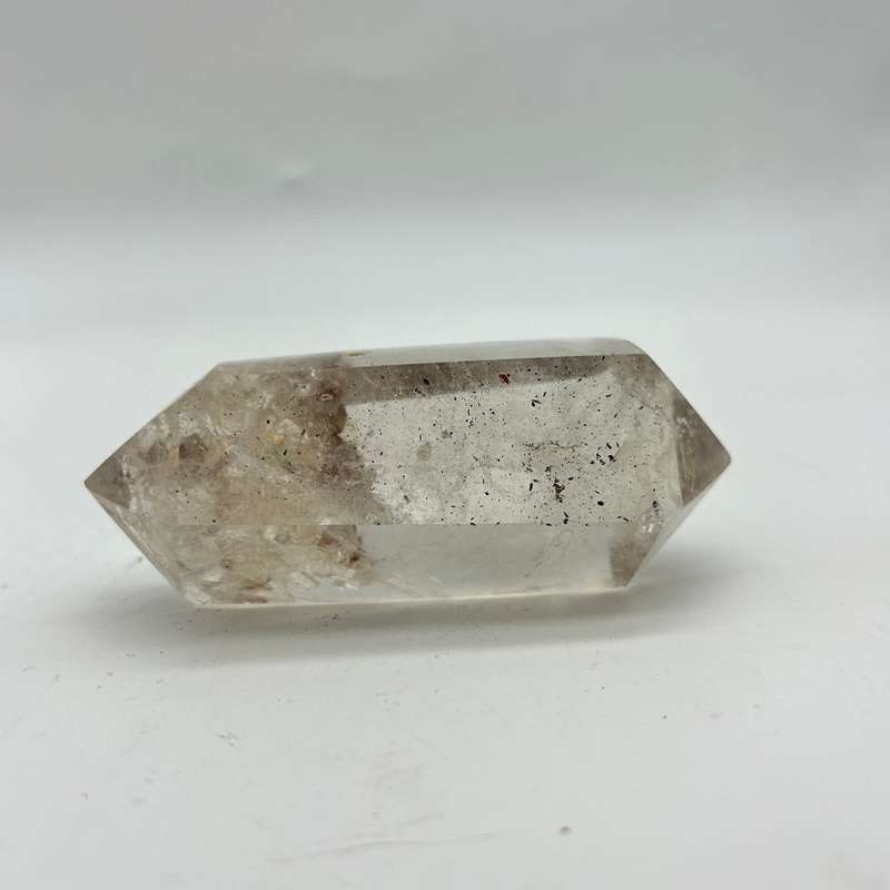 Double Terminated Clear Quartz with Chlorite and Red Hematite Inclusions