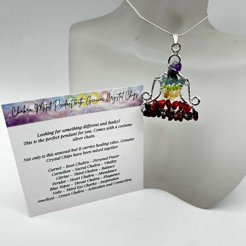 Chakra Metal Pendant with Genuine Crystal Chips