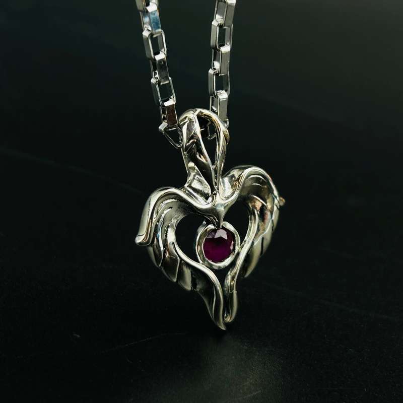 Mens Winged Heart Sterling Silver Pendant