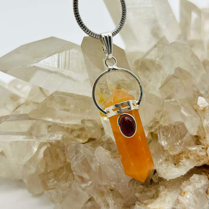 Carnelian with Garnet Cabochon DT Crystal Pendant
