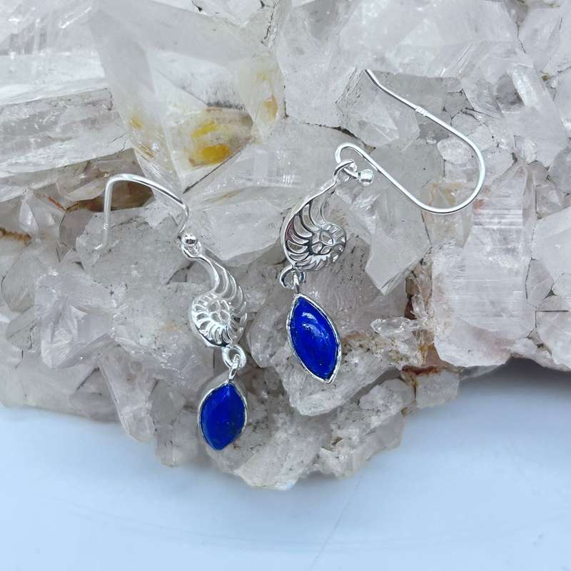 Sterling Silver Lapis Lazuli Shell Earrings