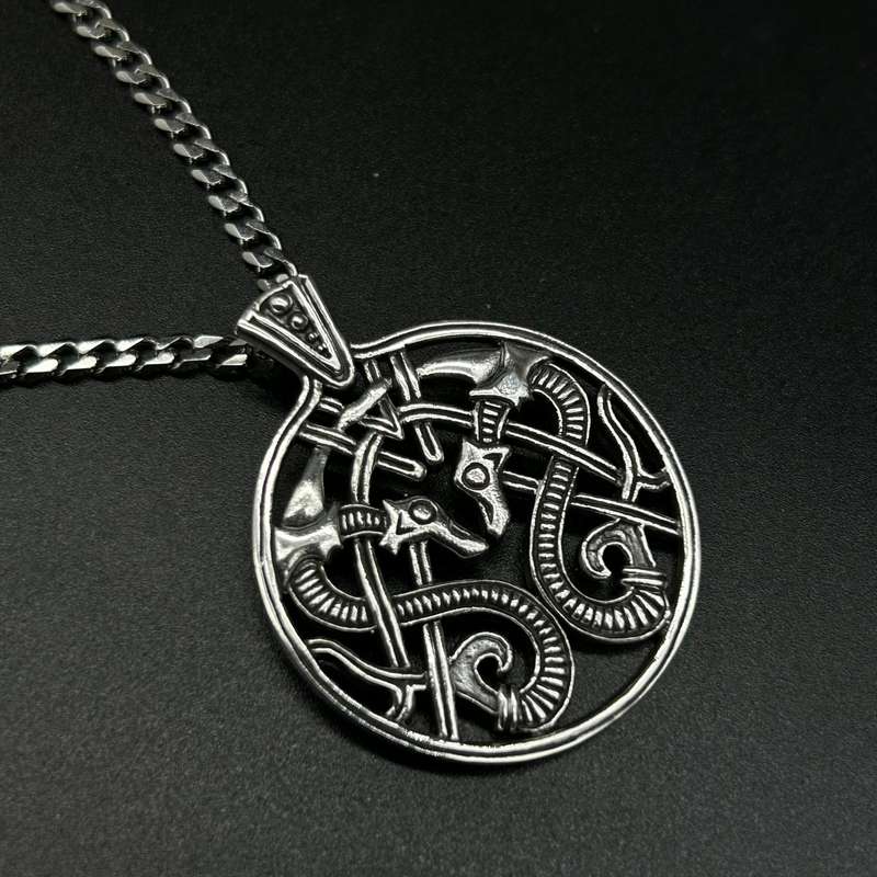 Mens Water Dragon Viking Sterling Silver Amulet