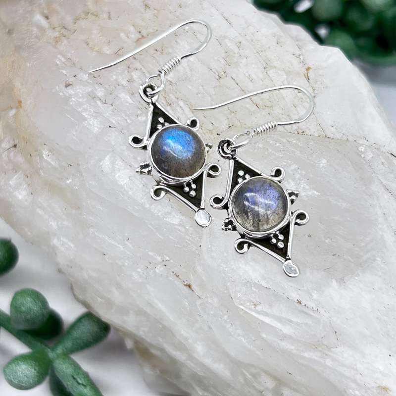 Labradorite Crystal Sterling Silver Earrings