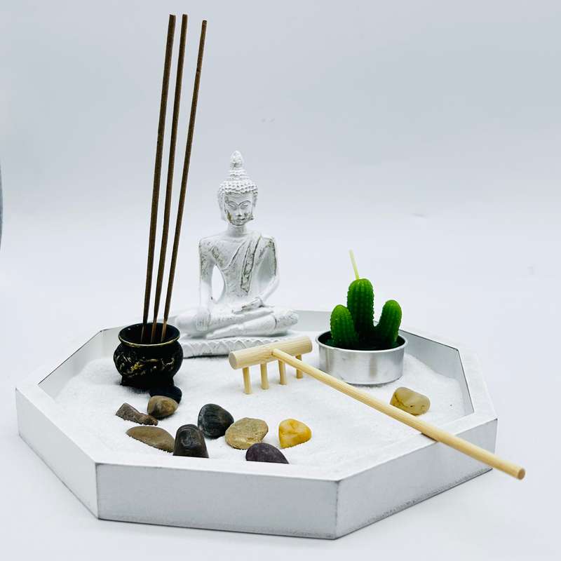 Hexagon White Buddha Zen Garden