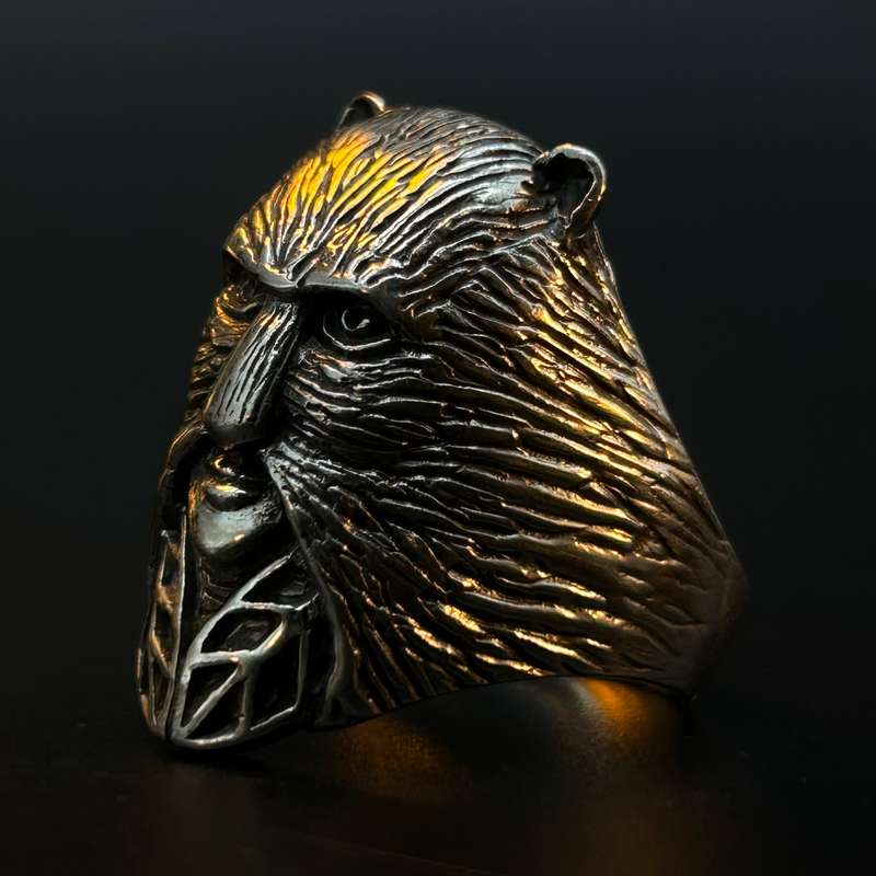 Mens Green Man Sterling Silver Ring