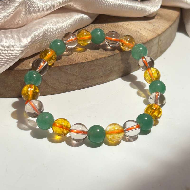 Citrine,Smoky Quartz & Green Aventurine Crystal Bracelet