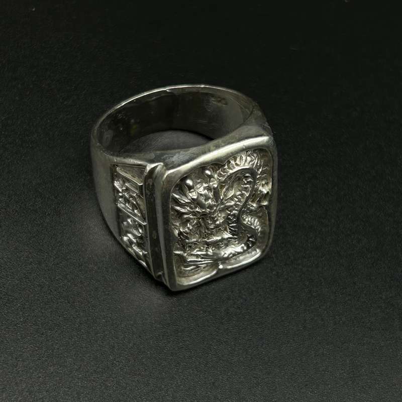 Mens Viking Dragon Seal  Sterling Silver Ring