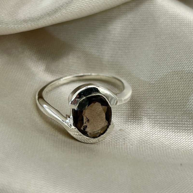 Smoky Quartz Faceted Sterling Silver Ring