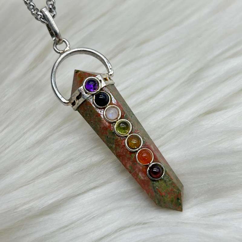 Unakite Chakra Crystal Double Terminated Pendant