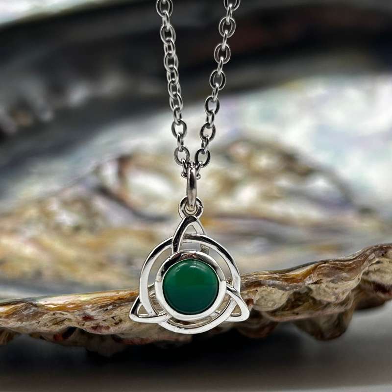 Sterling Silver Green Chalcedony Triquetra Crystal Pendant