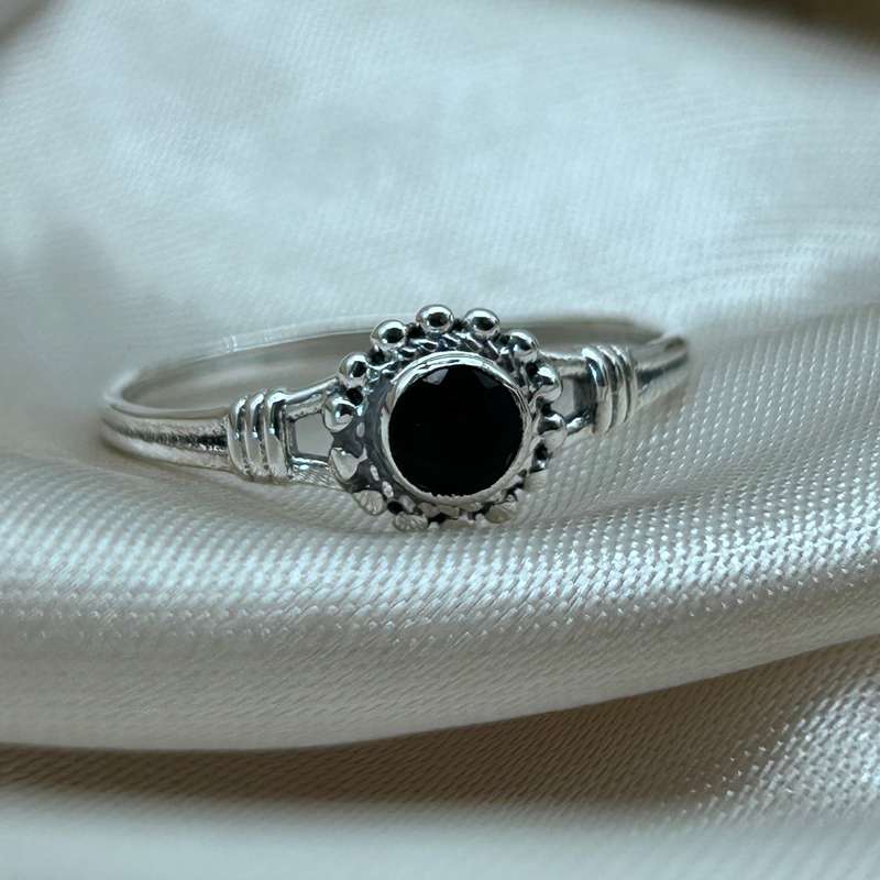 Black Onyx Crystal Sterling Silver Ring