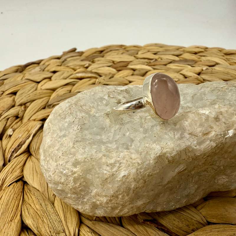 Rose Quartz Oval Sterling Silver Crystal Ring