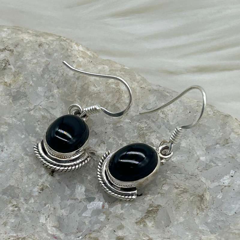 Black Onyx Crystal Sterling Silver Earrings