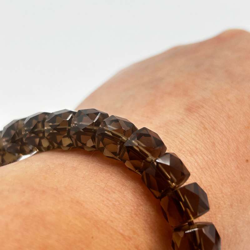 Smoky Quartz Faceted Crystal Wheel Bracelet