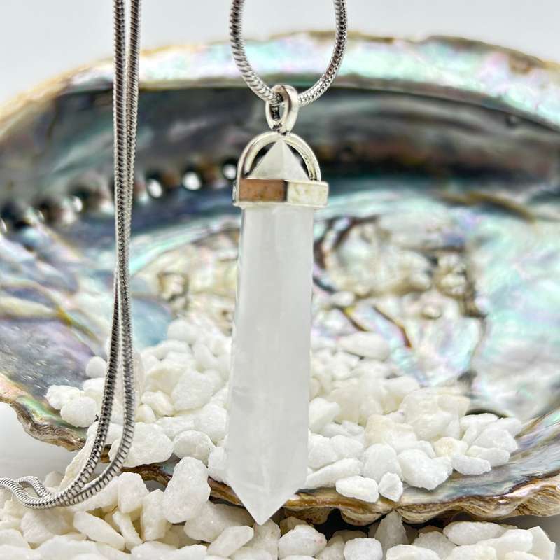 Men's Clear Quartz White Metal Crystal Pendant