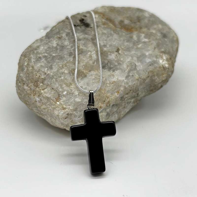 Black Agate Cross Crystal Pendant