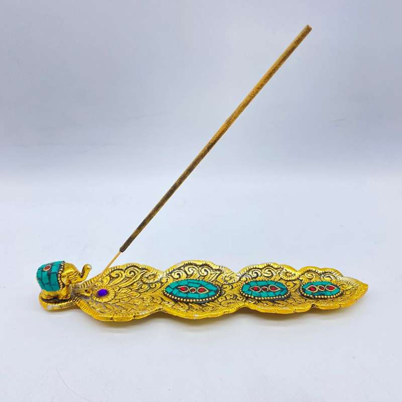 Green Mosaic Elephant Incense Holder