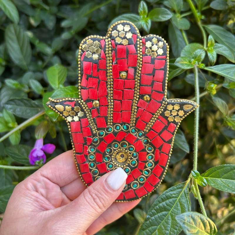 Red Mosaic Hand Of Hamsa Incense Holder