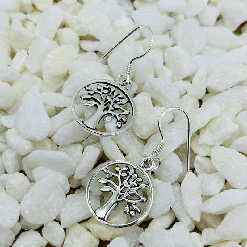 Tree Of Life Sterling Silver Round Earrings
