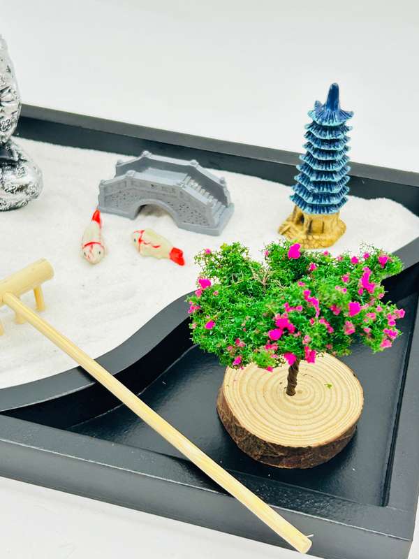 Buddha Zen Garden With Pink Tree