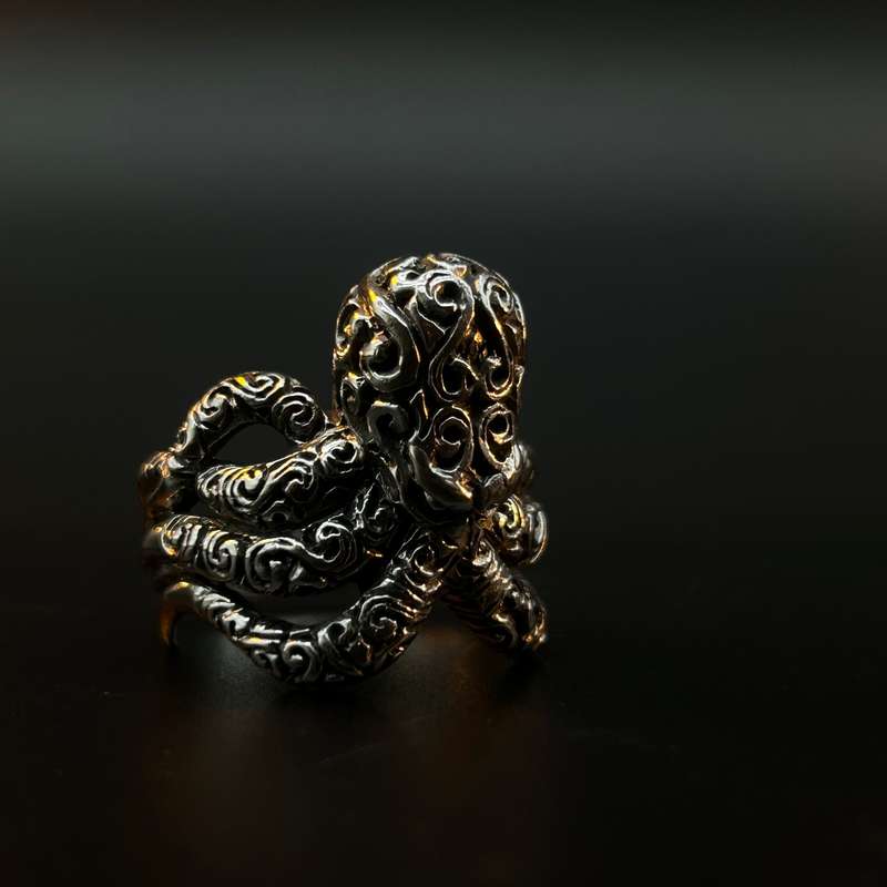Mens Octopus Sterling Silver Ring
