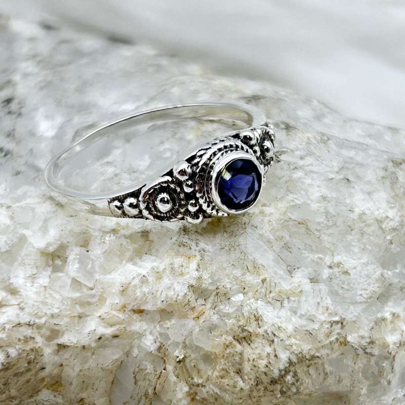 Sterling Silver Iolite Crystal Faceted Ring