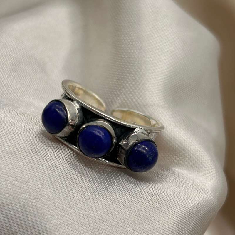 Lapis Lazuli Crystal Sterling Silver 3 Stone Ring