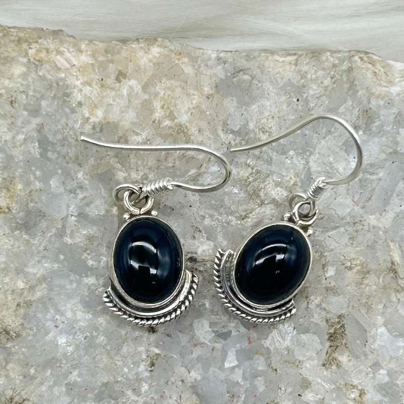 Black Onyx Crystal Sterling Silver Earrings