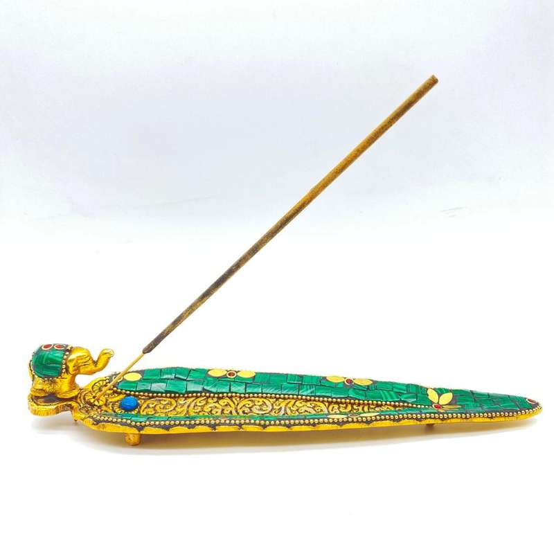 Green Mosaic Elephant Incense Holder