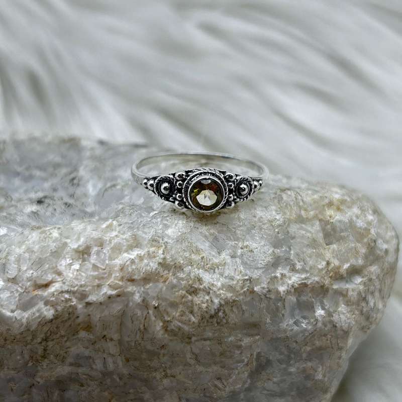 Sterling Silver Citrine Faceted Crystal Ring