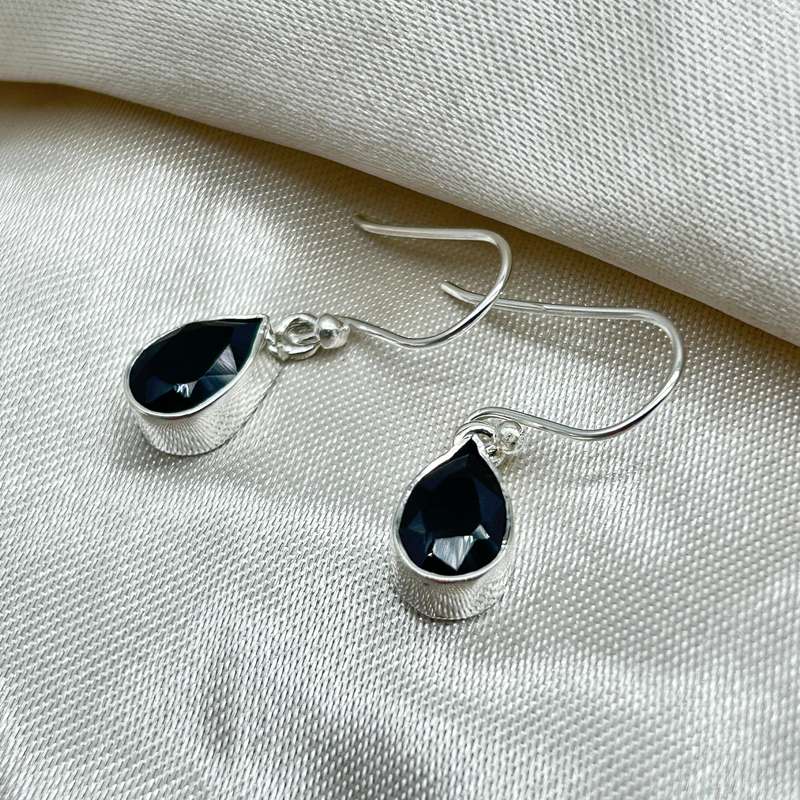 Black Onyx Sterling Silver Teardrop Earrings