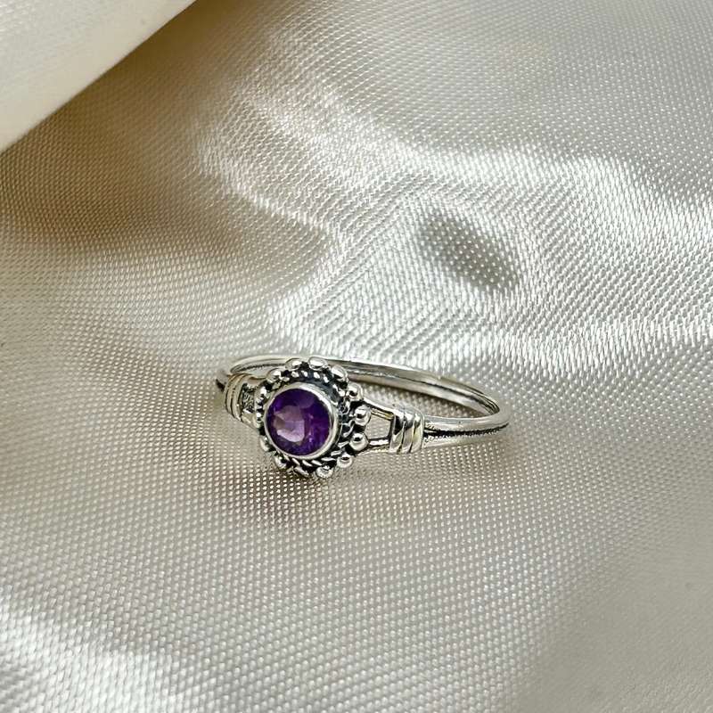 Amethyst Crystal Faceted Sterling Silver Ring