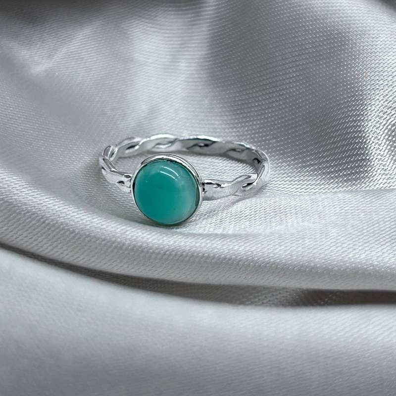 Blue Onyx Crystal Twist Sterling Silver Ring