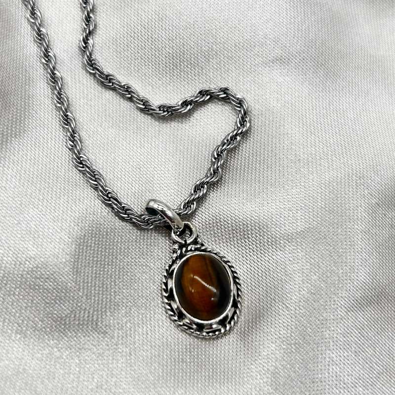 Sterling Silver Tigers Eye Oval Pendant