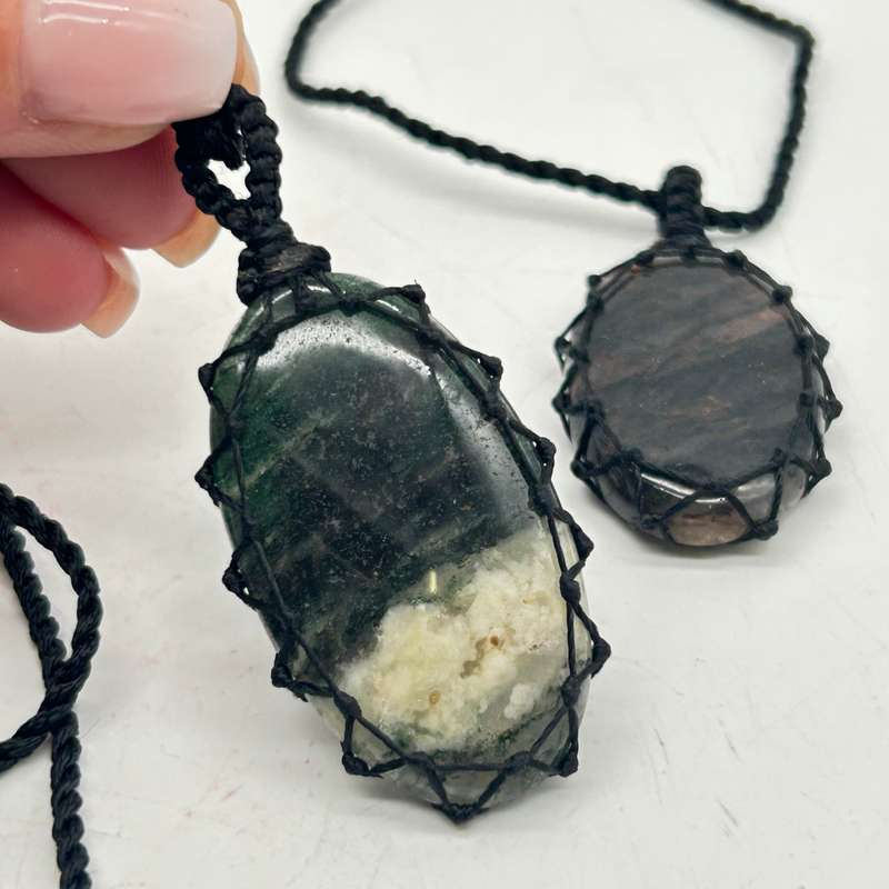 Bloodstone Crystal Macrame Pendant