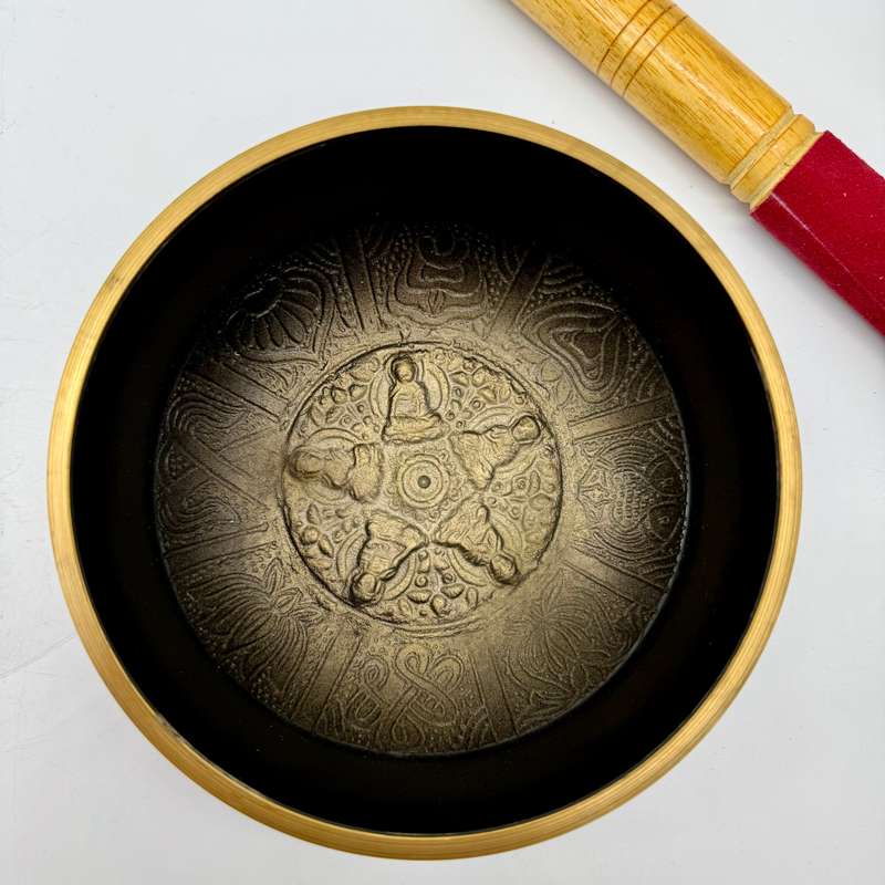Large Black and Gold 5 Buddha Singing Bowl