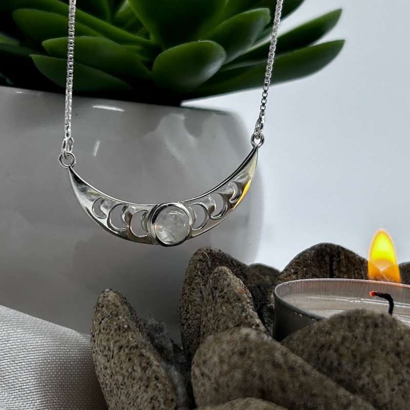 Moon Phase Sterling Silver Necklace With Moonstone