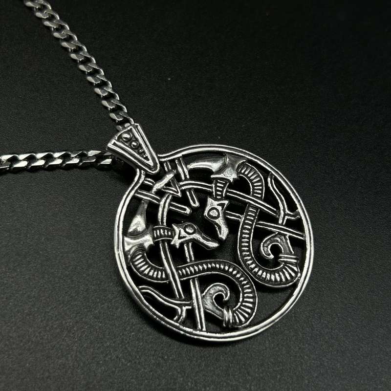 Mens Water Dragon Viking Sterling Silver Amulet