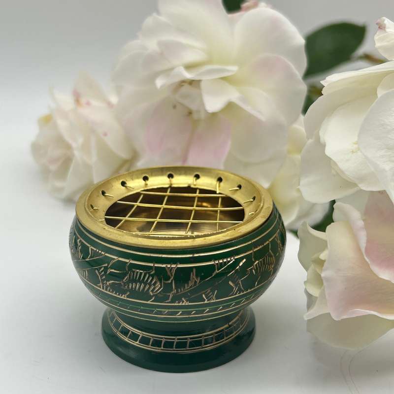 Brass Green Resin Incense Burner