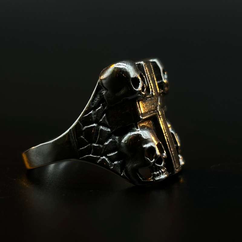 Mens 4 Skull Cross Sterling Silver Ring