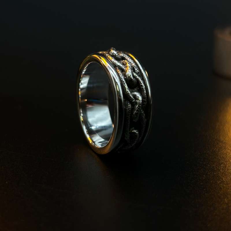 Mens Chain Link Design Sterling Silver Ring
