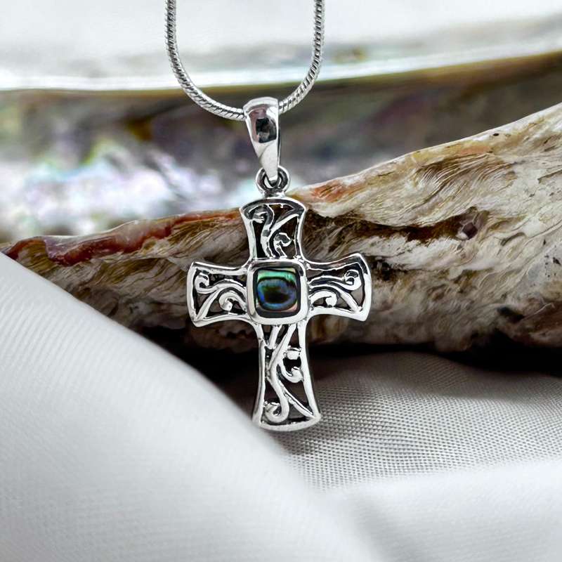 Small Cross With Mother of Pearl Sterling Silver Pendant