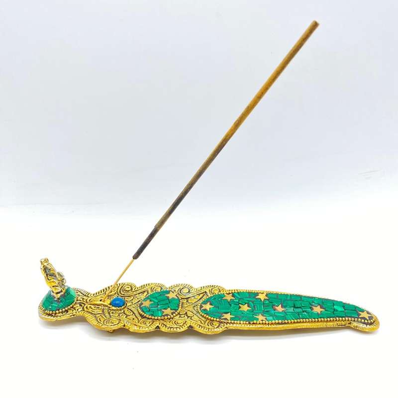 Gold and Green Mosaic Ganesha Incense Holder