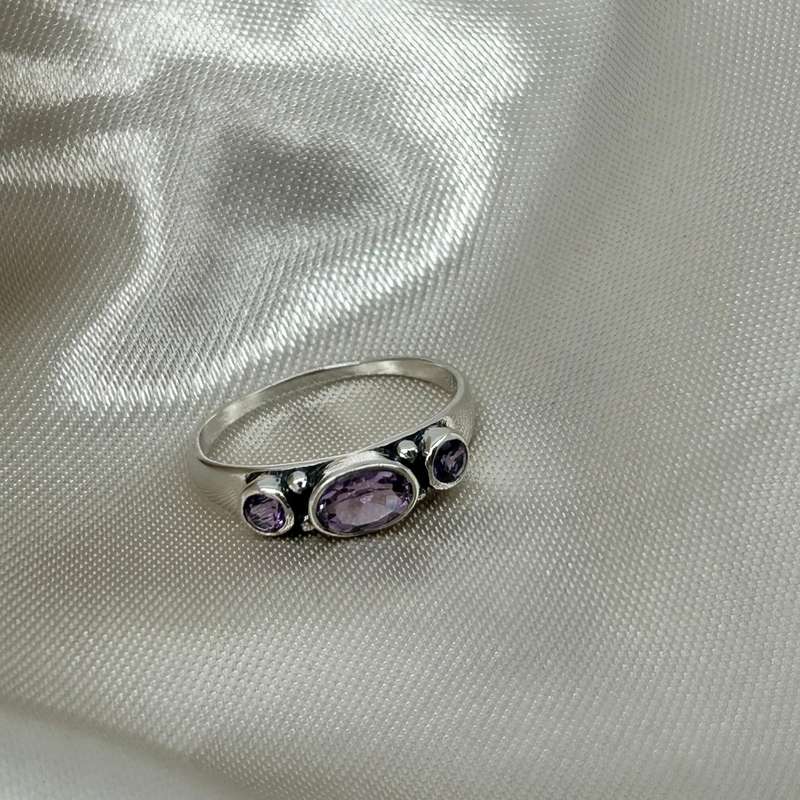 Amethyst 3 Stone Sterling Silver Ring