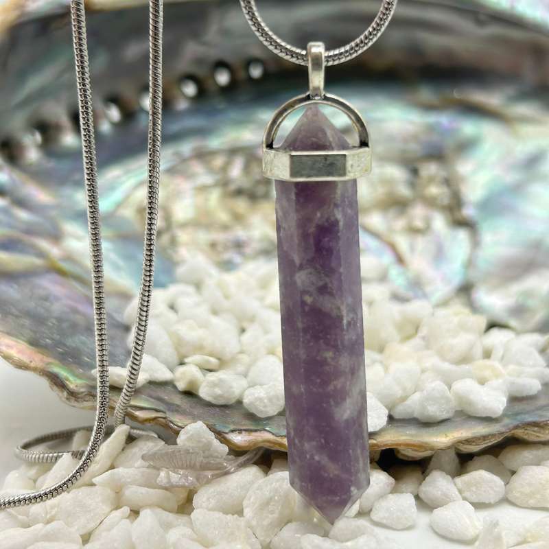 Men's Lepidolite White Metal Crystal Pendant