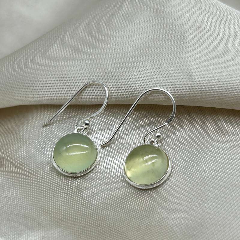 Prehinite Crystal Sterling Silver Cabochon Earrings