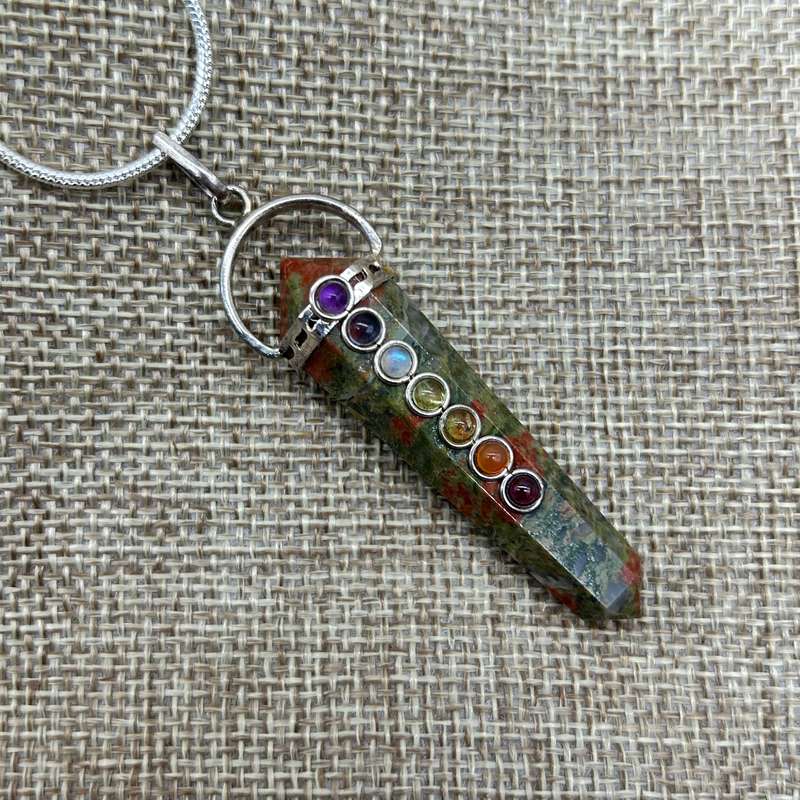 Unakite Crystal Double Terminated Chakra Pendant
